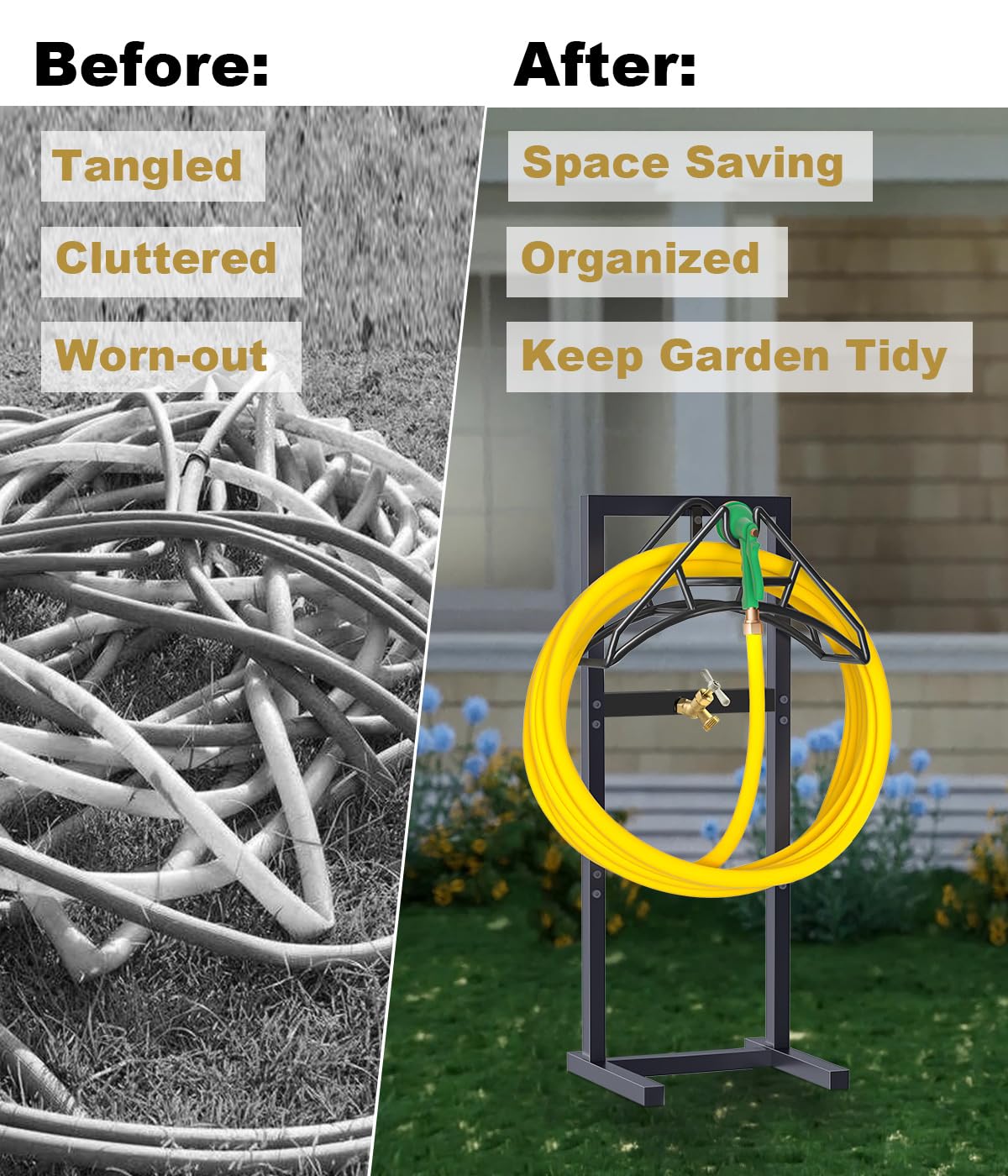 Freestanding Garden Hose Holder – Heavy Duty Metal Outdoor Hose Organizer