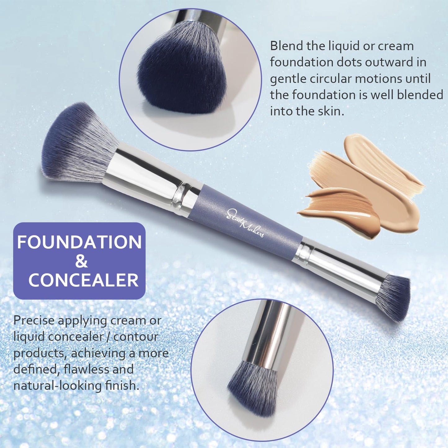 Makeup Brushes Dual-ended Foundation Brush - START MAKERS 2-in-1 Concealer Brush Face Eyebrow Eyeshadow Brush for Liquid, Powder, Buffing, Blending, Contouring Foundation Make Up Brushes(2Pcs)