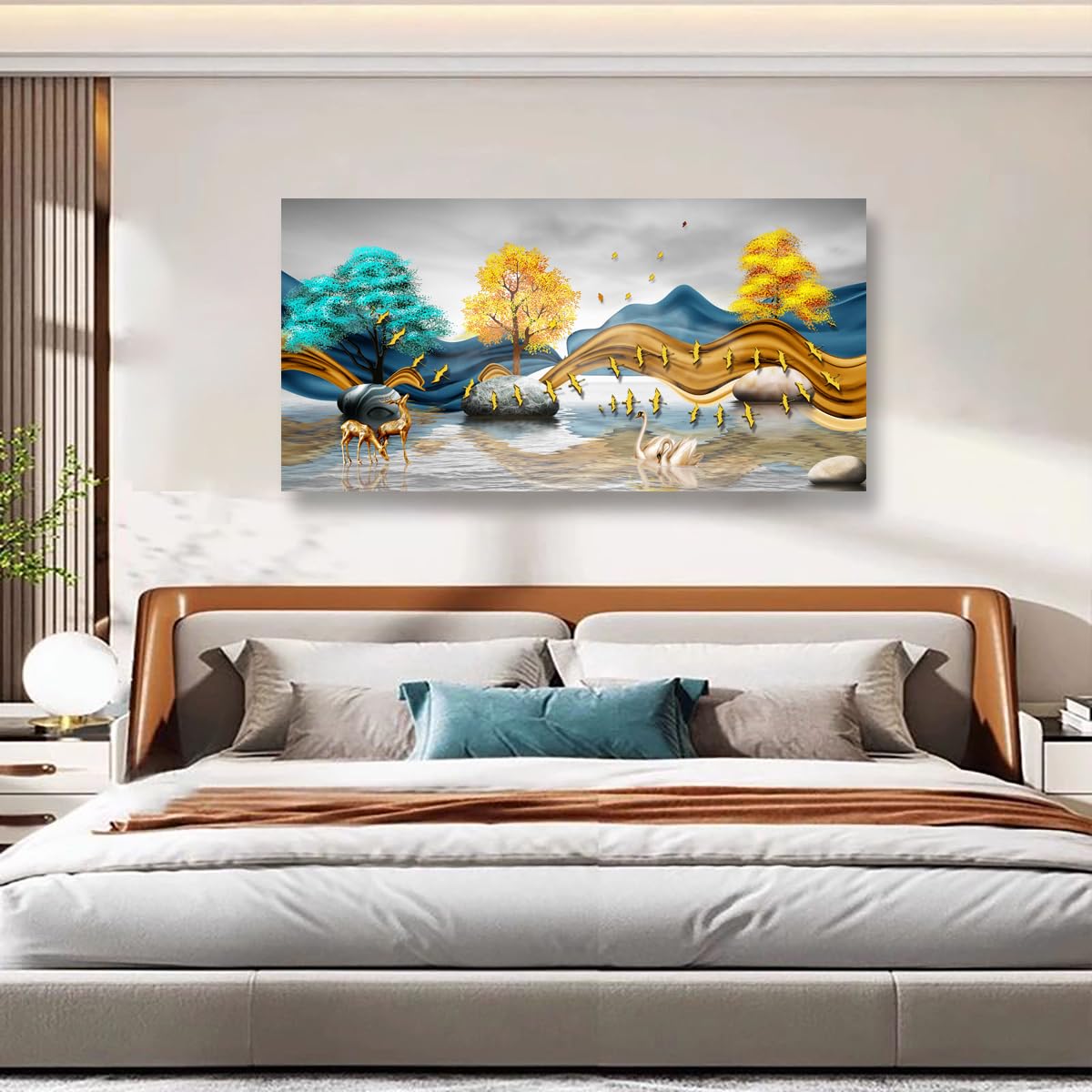 Golden Lotus Pictures Canvas Wall Art for Living room Office Bedroom Wall Decor,Flowers Wall Art Print Paintings Modern Abstract Oil Painting Artwork Waterproof Ready to Hang-20x40inch