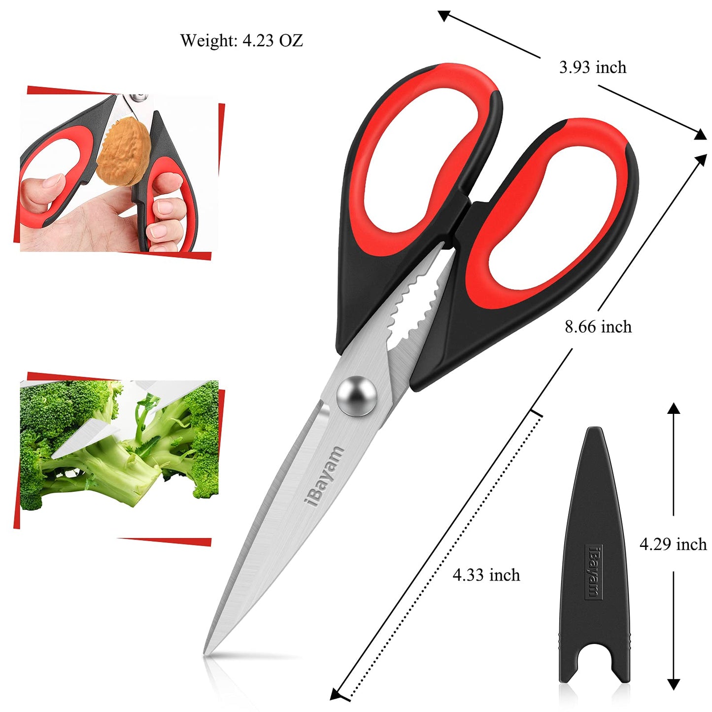 iBayam Kitchen Scissors All Purpose Heavy Duty, Kitchen Cooking Utensils Set, Cooking Gadgets Meat Poultry Shear Dishwasher Safe Food Cooking Scissors Stainless Steel Utility Scissors, Kitchen Gifts