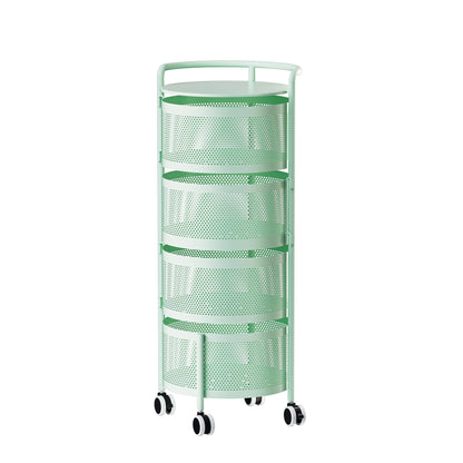 No Assembly Required Vegetable Storage Rack, 4-Tier Rotating Fruit Basket with Wheels, Heavy Duty Carbon Steel Kitchen Storage Cart