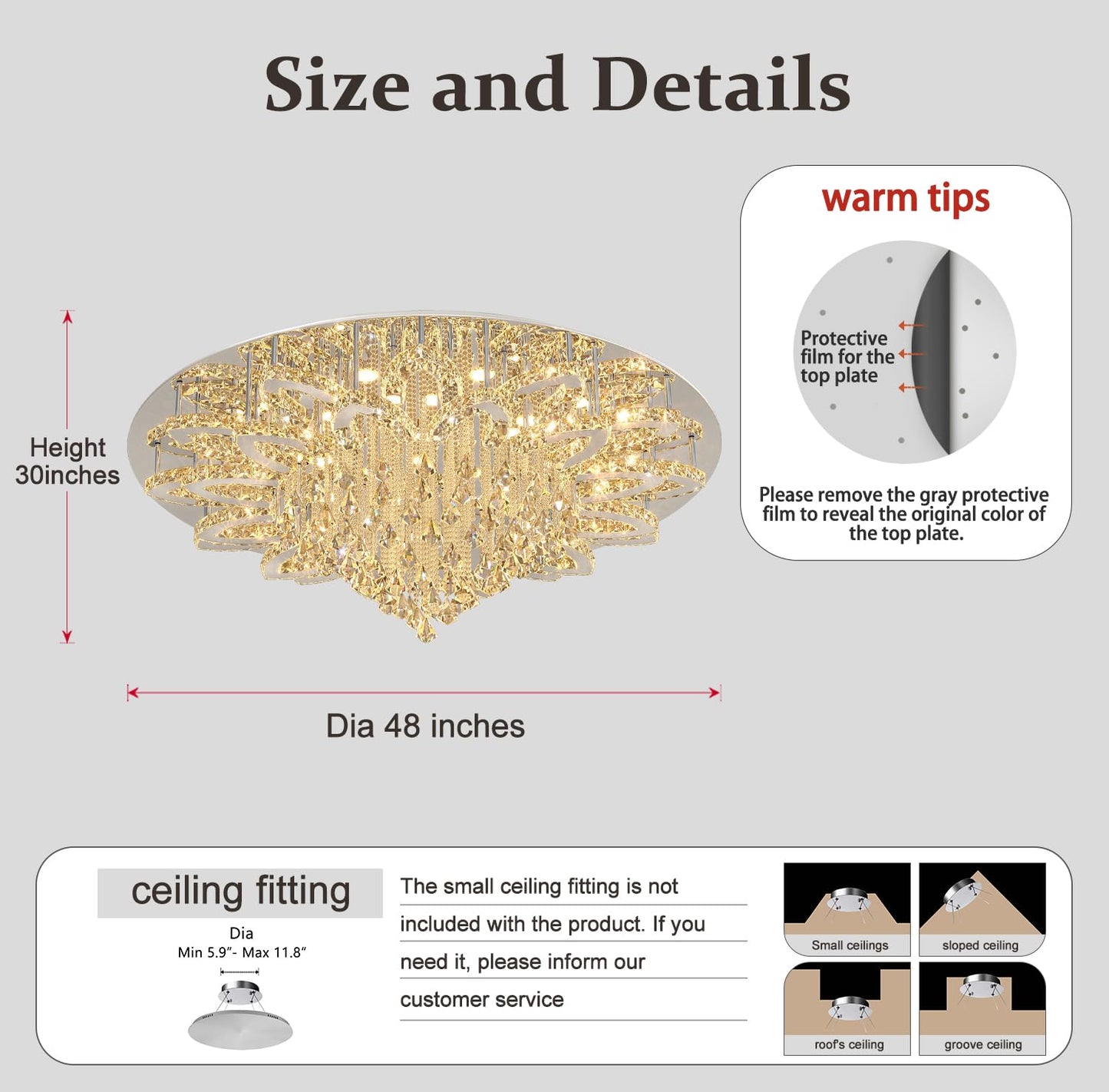 Flashing God W40 Modern Crystal Chandelier for Living Room Crystal Flush Mount LED Gold Ceiling Light Fixture for Foyer Dining Room Hallway Dimmable 2700k 4500k 6000k