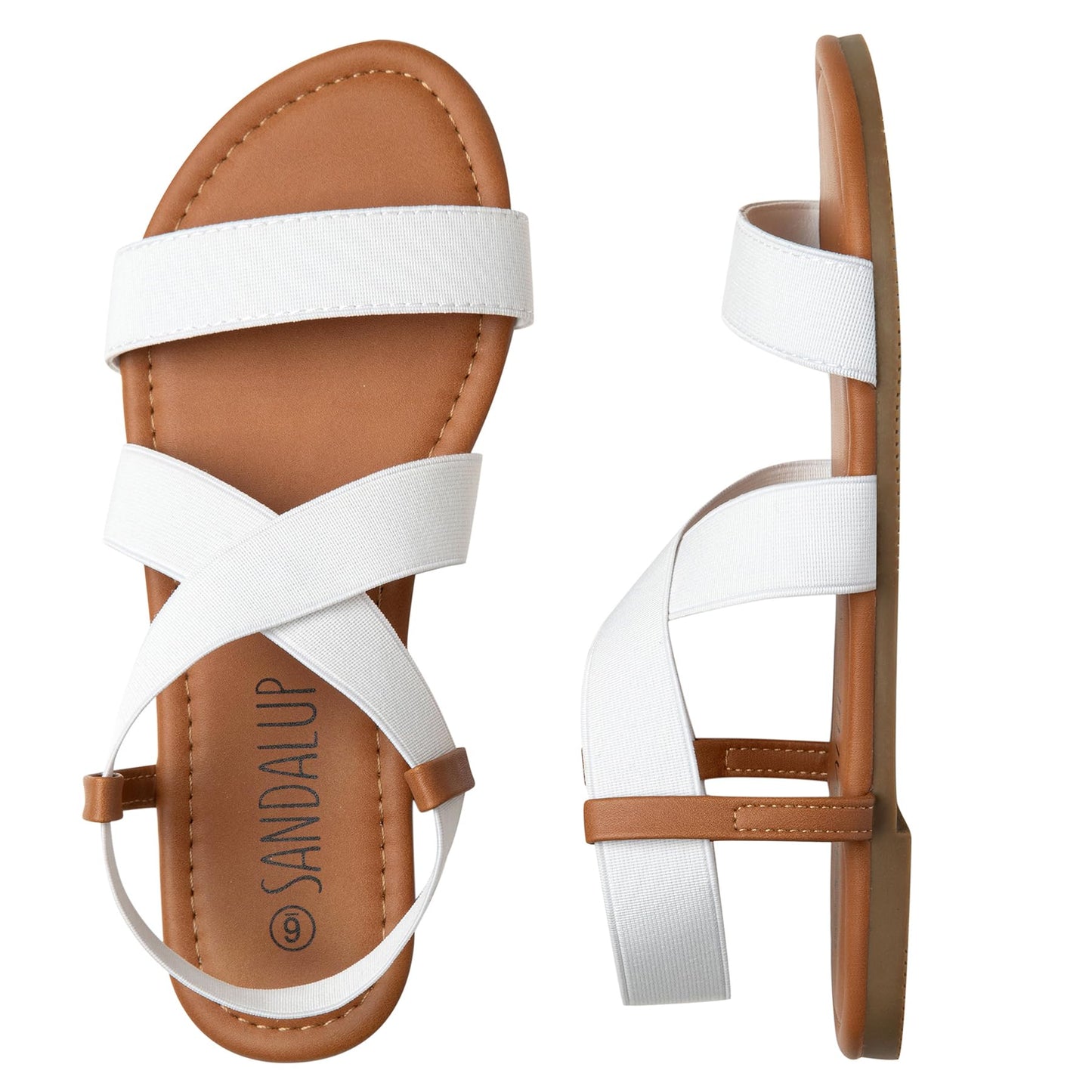 SANDALUP Elastic Ankle Strap Flat Sandals for Women