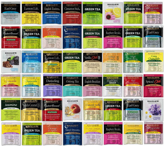 Tea Bags Assortment Variety Sampler Pack - 48 Count - Green, Black, Herbal, English, Chai Tea Breakfast