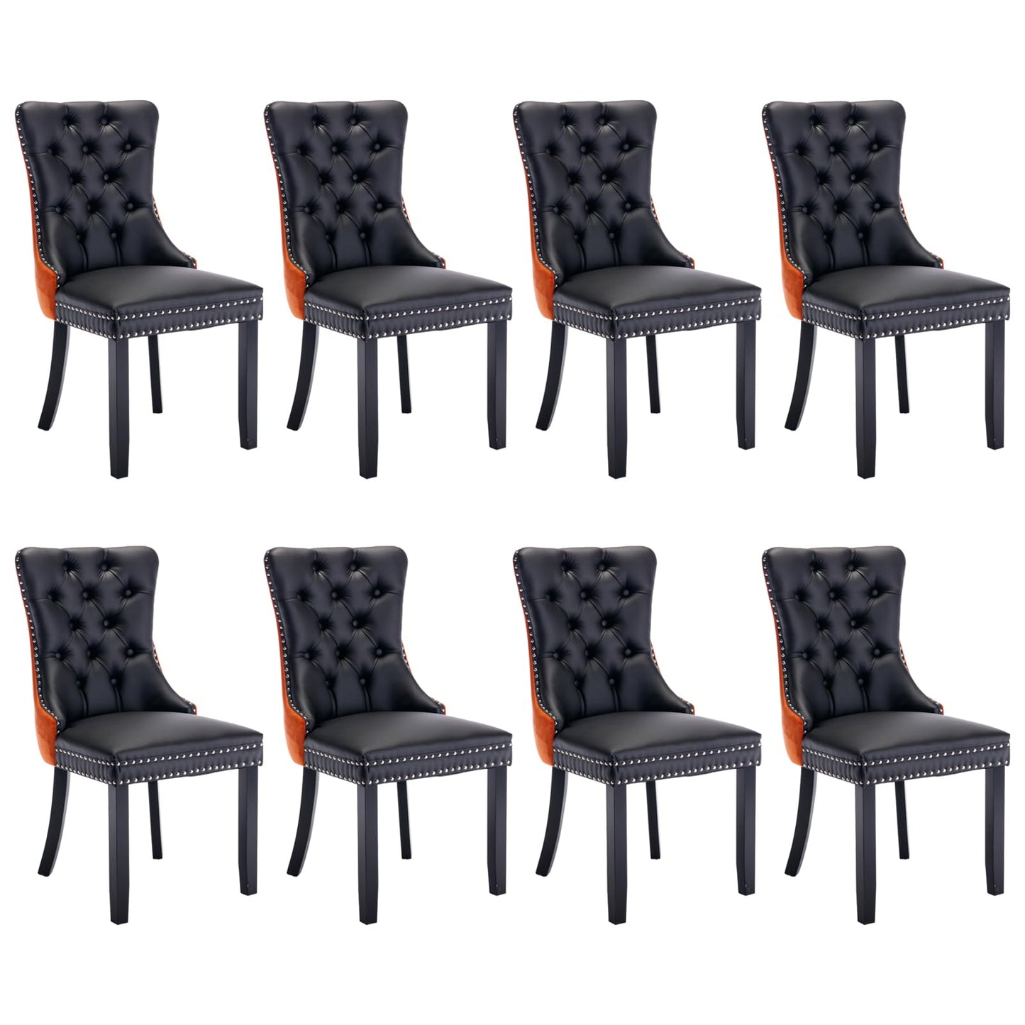 Lot de 8 chaises de salle à manger en cuir SoarFlash, chaise d'appoint à dossier haut, chaise d'appoint rembourrée moderne avec anneau de dossier à boutons, pieds en bois massif (noir et gris) 