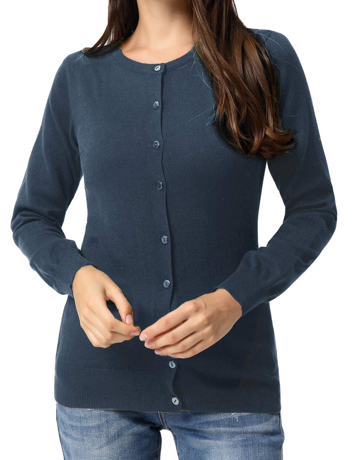 GRACE KARIN Cardigan en tricot à manches longues et col ras du cou pour femme