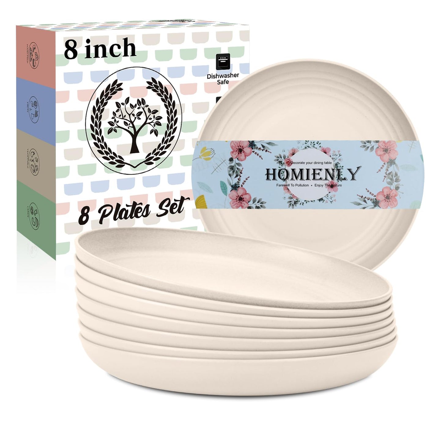 Homienly Wheat Straw Dinner Plates – Unbreakable set of 8