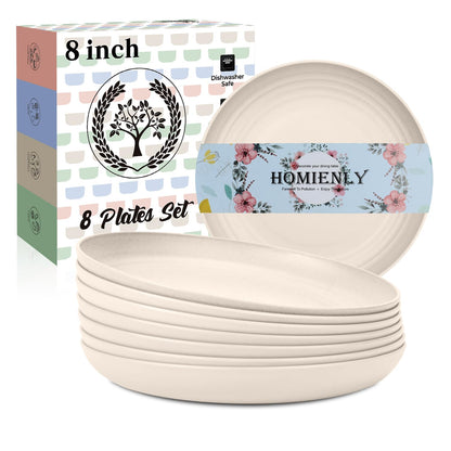 Homienly Wheat Straw Dinner Plates – Unbreakable set of 8