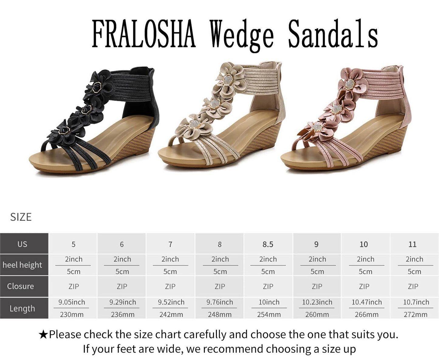 FRALOSHA Wedge Sandals for Women Open Toe Casual Summer Roman High Heel Breathable Beach Sandals