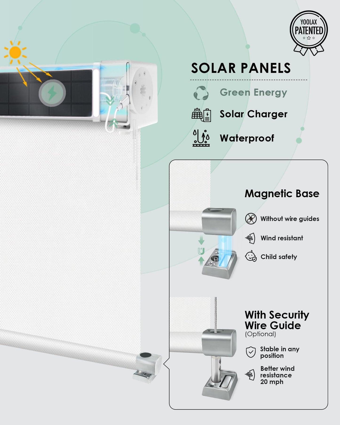 Yoolax Motorisierte Außenrollos, Smart-Jalousien, kompatibel mit Alexa Google, Sonnenschutz mit Fernbedienung, Smart-Jalousien für Veranda, Terrasse, wasserdichte Rollos, individuell anpassbar (3 % Offenheit, Alpine Rock) 