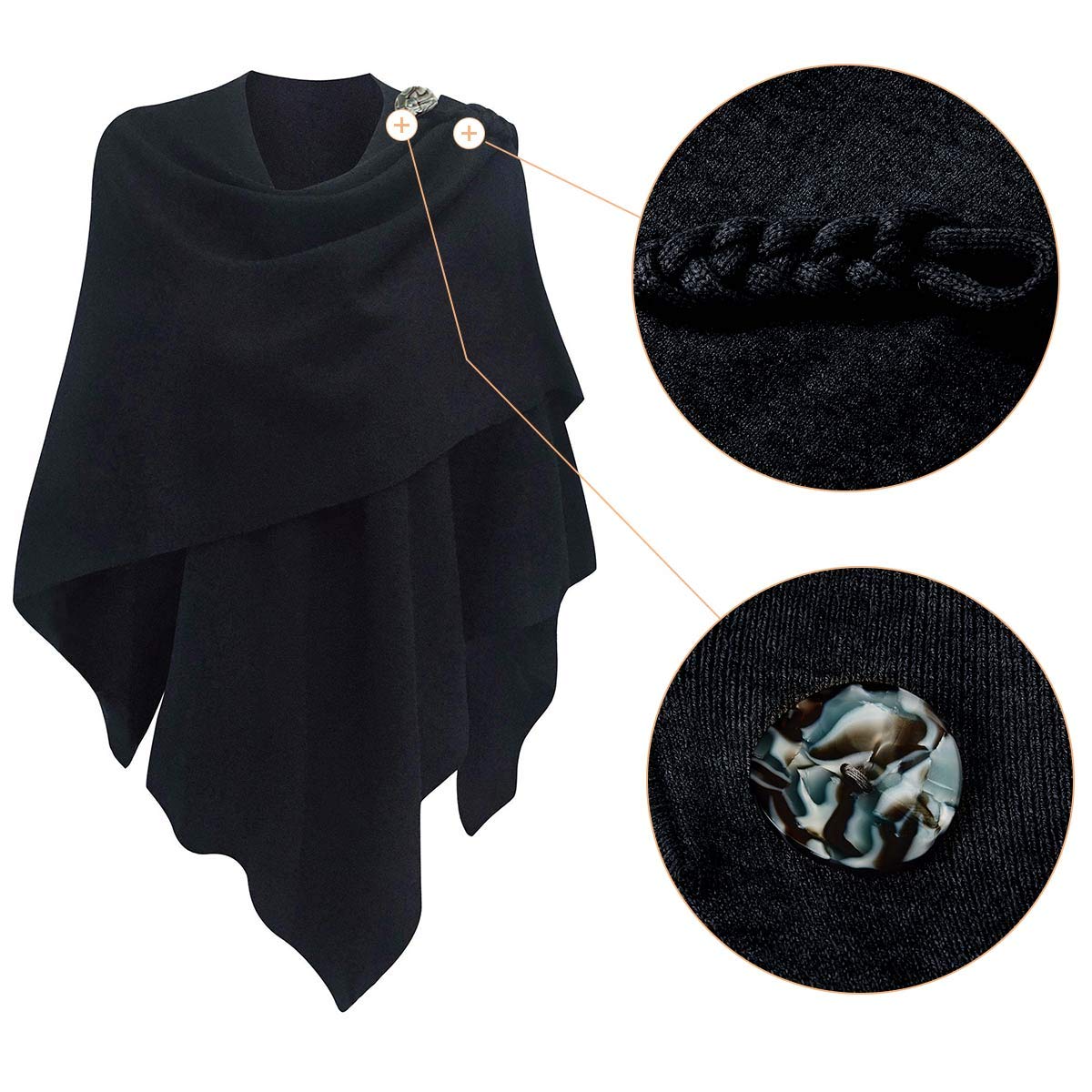 PULI Femmes Grand Poncho Croisé Sur Le Devant Pull Enveloppant Topper Tricoté Élégant Châles Cape pour l'Automne Hiver