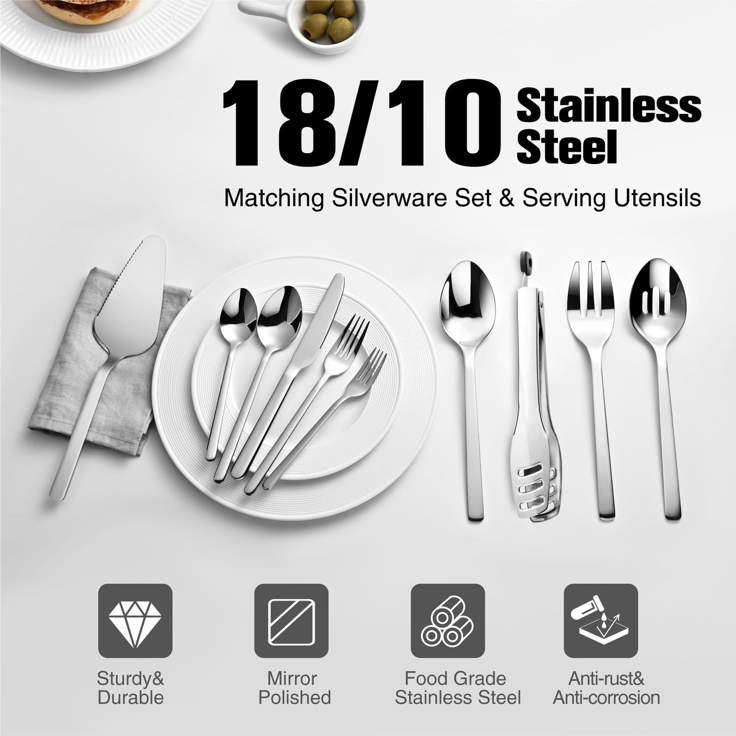 KINGSTONE Silverware Set, 20 Piece Flatware Cutlery Set for 4, 18/10 Stainless Steel Silverware Mirror Polished Dishwasher Safe for Home, Restaurant, Wedding, Party(Silver, 20 pieces for 4)