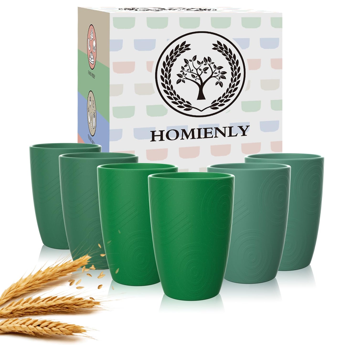 Homienly Wheat Straw Cups – Reusable, Unbreakable, Tumblers, Stackable & Dishwasher Safe