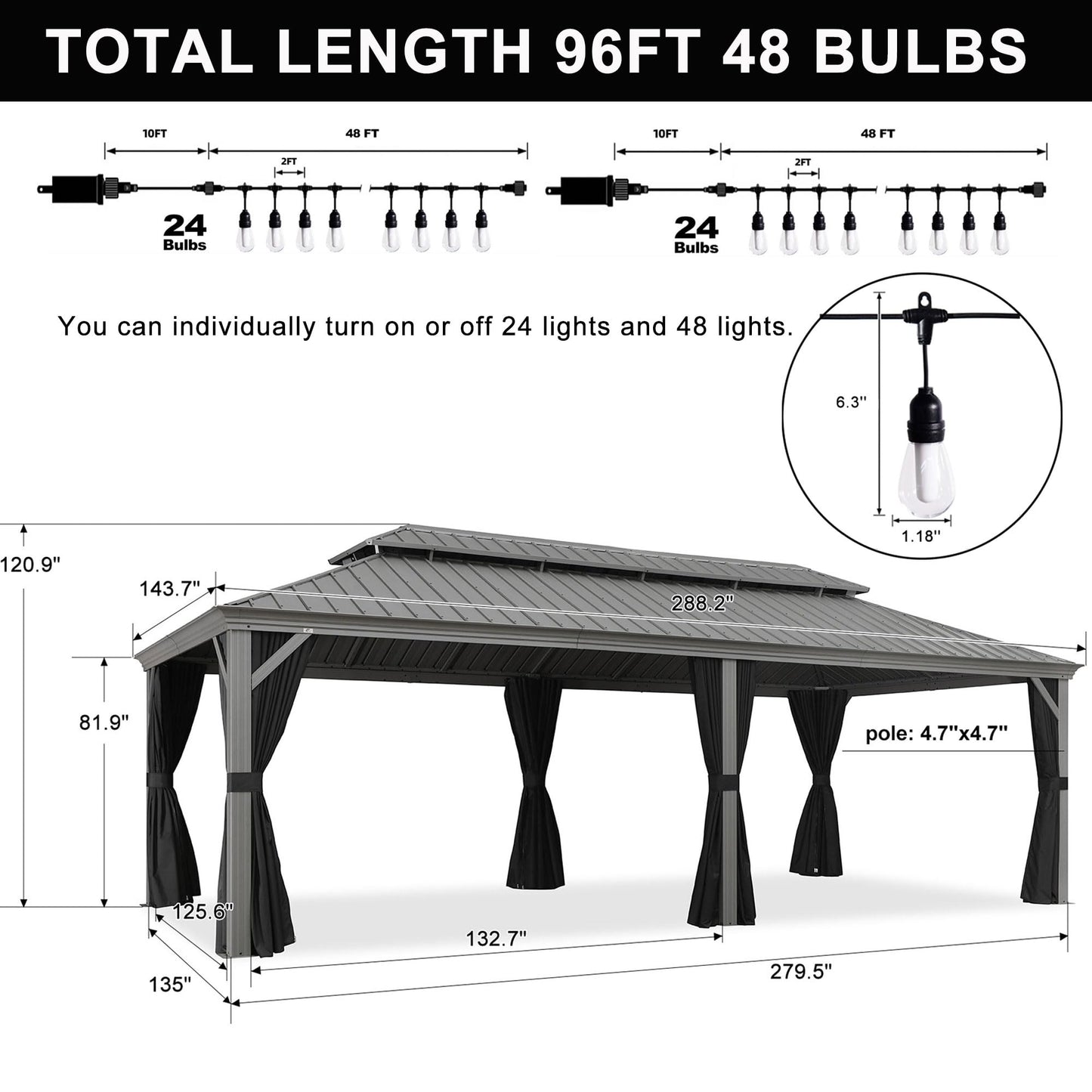 PURPLE LEAF 14' x 20' Patio Hardtop Gazebo with Light Metal Roof Heavy Duty Wind Resistance Outdoor Permanent Large Pavilion Gazebo for Patio Deck and Garden, Netting and Curtains Included, Light Grey