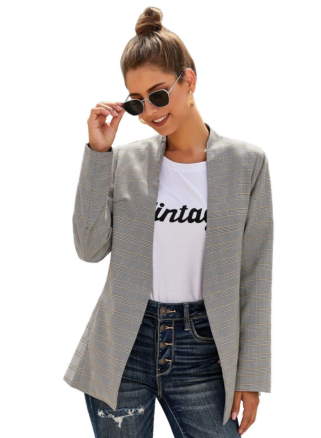 Veste de costume blazer de travail décontractée à poches ouvertes sur le devant pour femme GRAPENT 