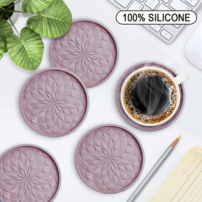 Silicone Coasters with Holder – 6-Pack, Thickened Non-Slip Deep Tray Drink Coasters