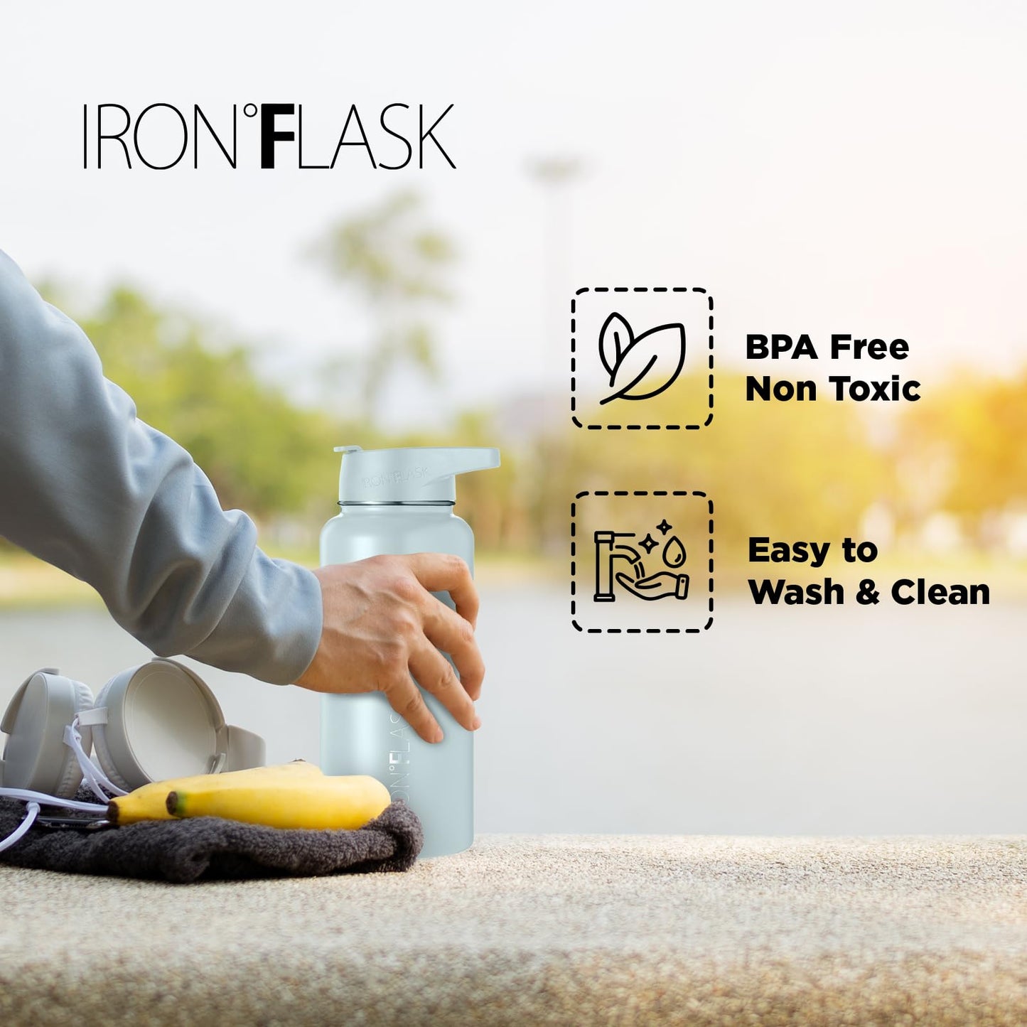 IRON °FLASK Camping & Hiking Hydration Flask with 3 Lids - Stainless Steel, Double Walled & Vacuum Insulated Water Bottle - Leak Proof & BPA Free (Dark Night, Straw - 32 oz)