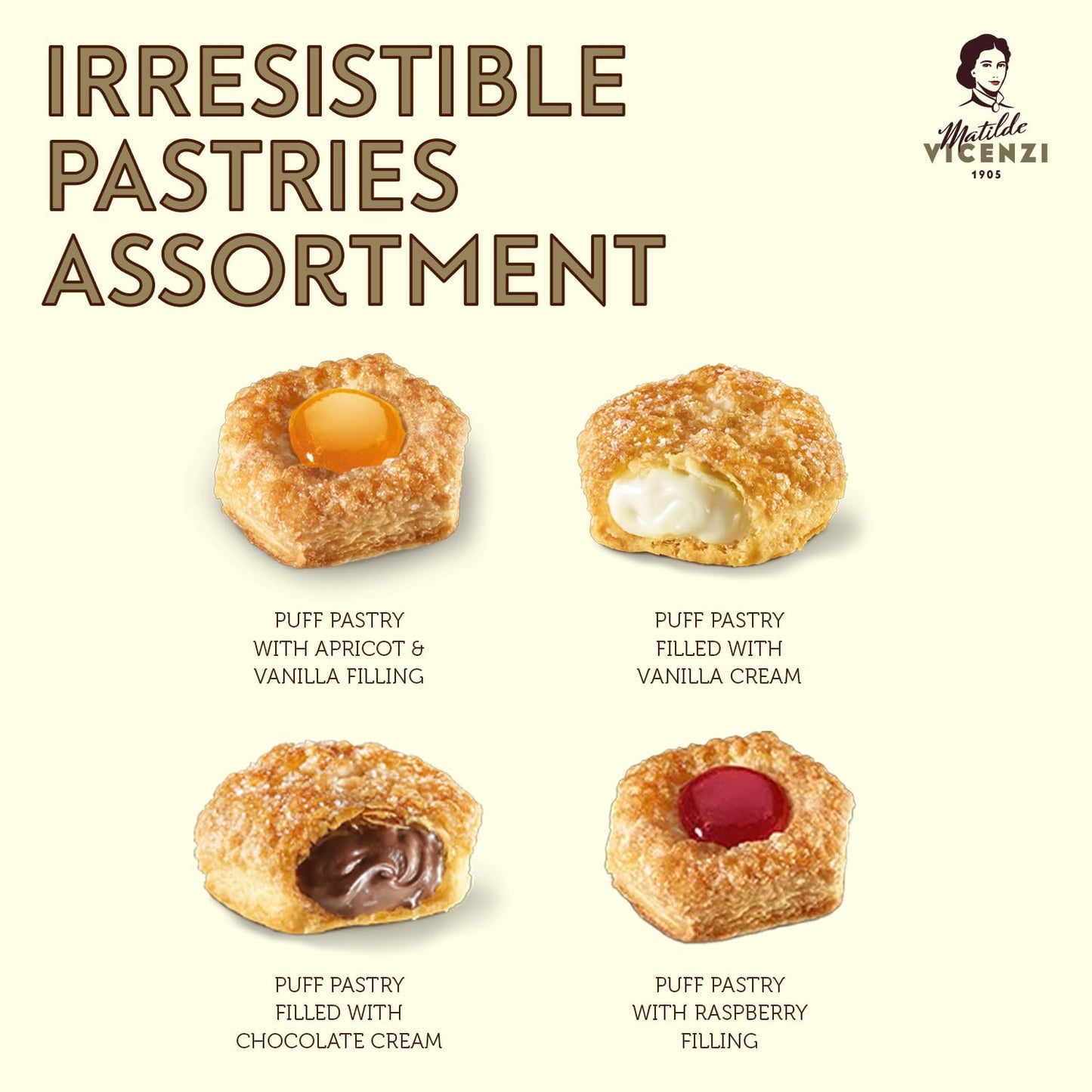 Millefoglie D'Italia Fine Selection of Italian Puff Pastries, Assortment of Vanilla, Chocolate, Butter & Raspberry Cookies, 13.23 oz (375g)