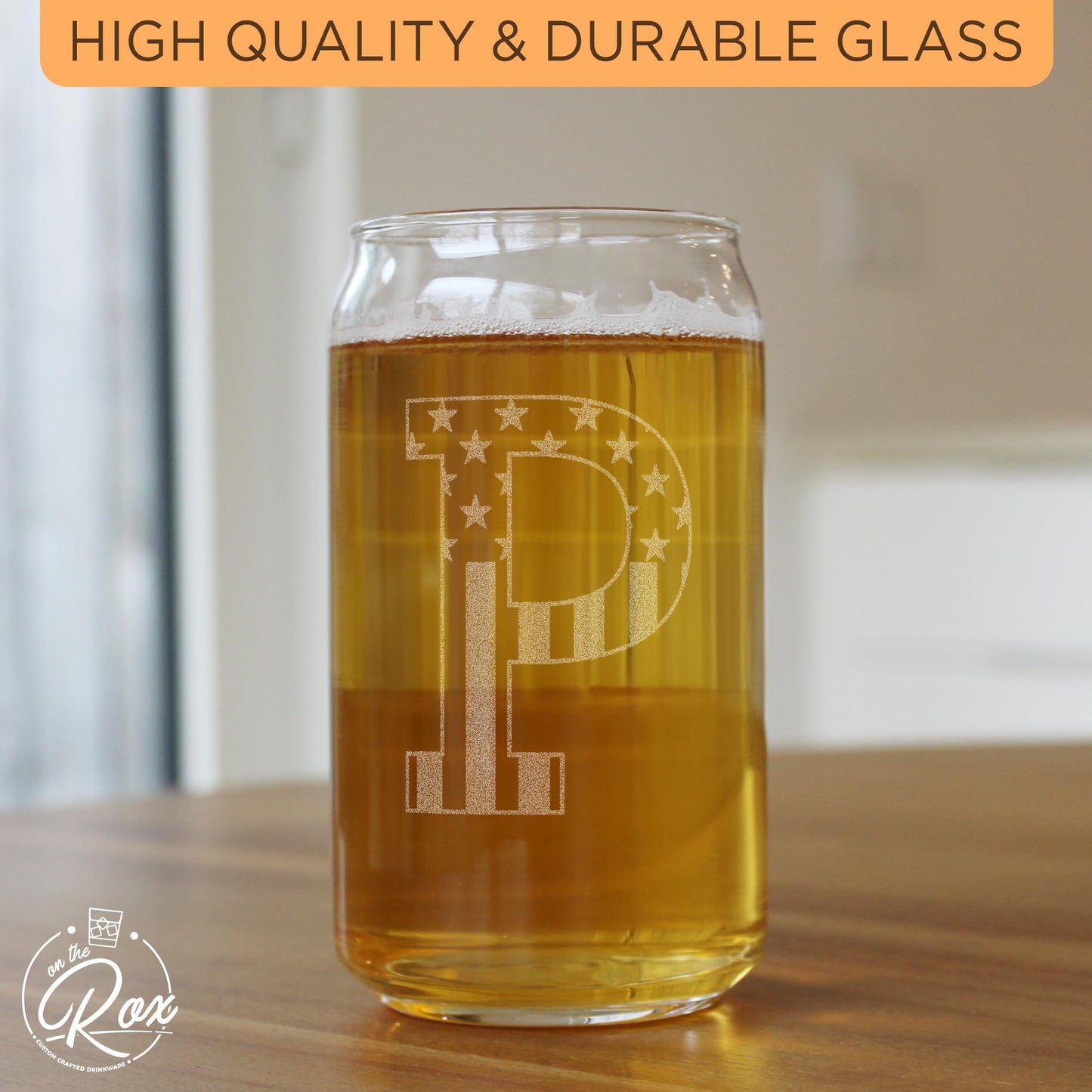 Monogram Beer Glasses for Men (A-Z) 16 oz - Engraved Beer Gifts for Men Brother Son Dad Neighbor - Unique Christmas Gifts for Him - Personalized Drinking Gift Beer Glass Mugs (J)