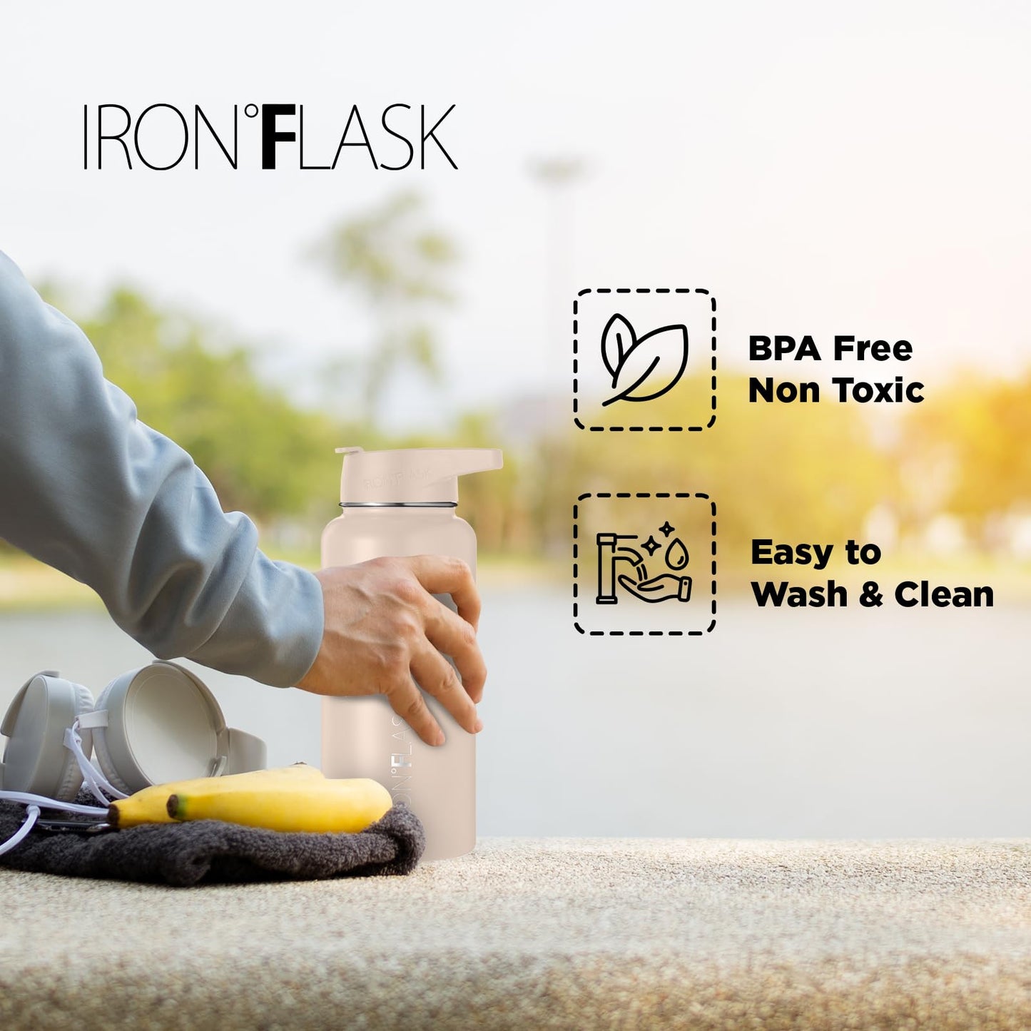 IRON °FLASK Camping & Hiking Hydration Flask with 3 Lids - Stainless Steel, Double Walled & Vacuum Insulated Water Bottle - Leak Proof & BPA Free (Dark Night, Straw - 32 oz)