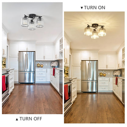 Crystal Semi Flush Ceiling Light – Modern Black Fixture, Clear Shade