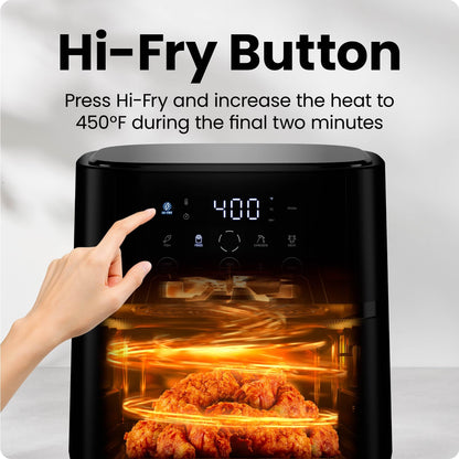 Chefman 6-Quart Air Fryer | Hi-Fry Extra Crisp, Easy-View Window, Touch Controls, 4 Presets, Nonstick Dishwasher-Safe Basket – Black