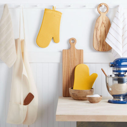 KITCHENAID Ribbed Soft Silicone Oven Mitt 2-Pack Set, Matte Black, 7.5"x13"