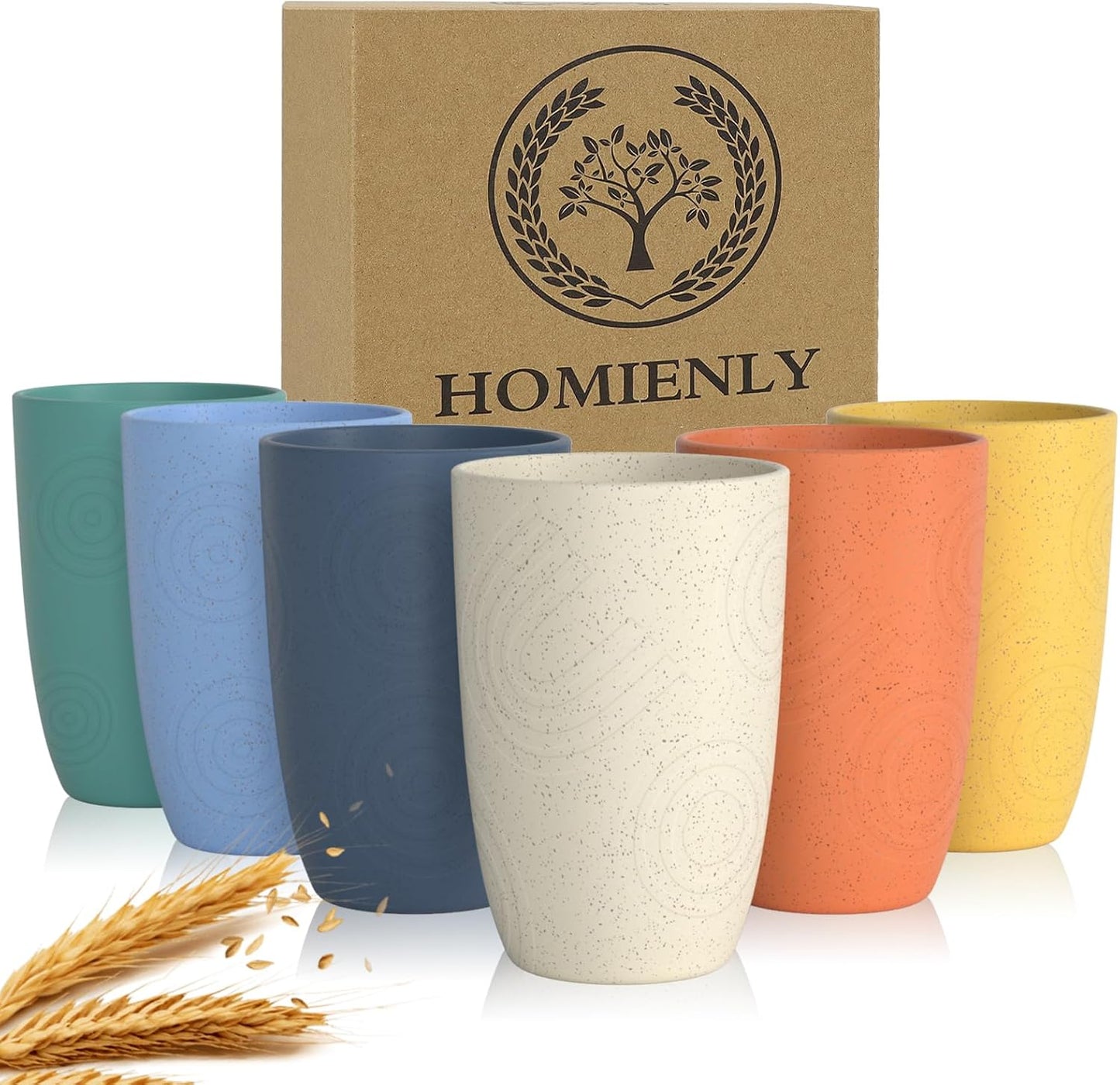 Homienly Wheat Straw Cups Plastic Cups Unbreakable Drinking Cup Reusable Dishwasher Safe Water Glasses Plastic Stackable Water Tumblers in Multi color(20 OZ 8 PCS)