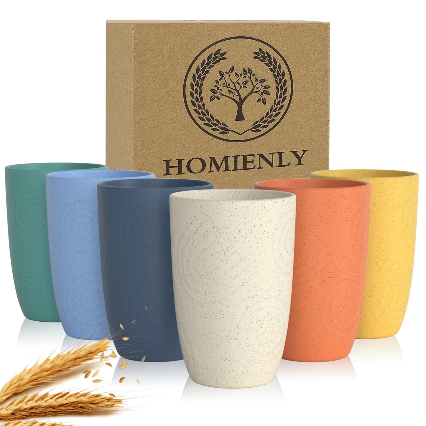 Homienly Wheat Straw Cups – Reusable, Unbreakable, Tumblers, Stackable & Dishwasher Safe