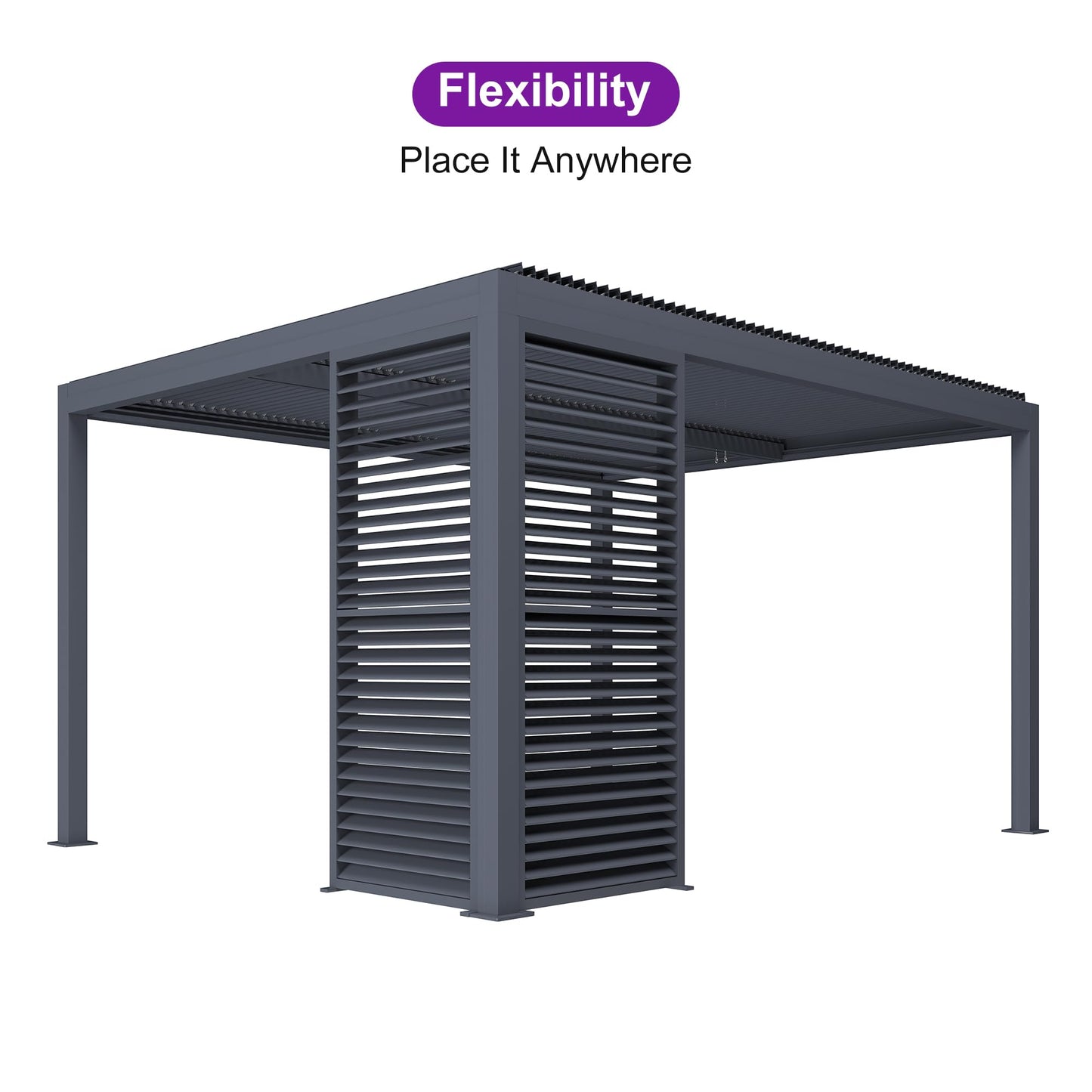 Pergola à persiennes PURPLE LEAF 94AS 11' x 14' Pergola extérieure en aluminium avec écran d'ombrage Toit réglable pour terrasse Arrière-cour Gazebo à toit rigide gris, 1 côté long et 2 côtés courts 