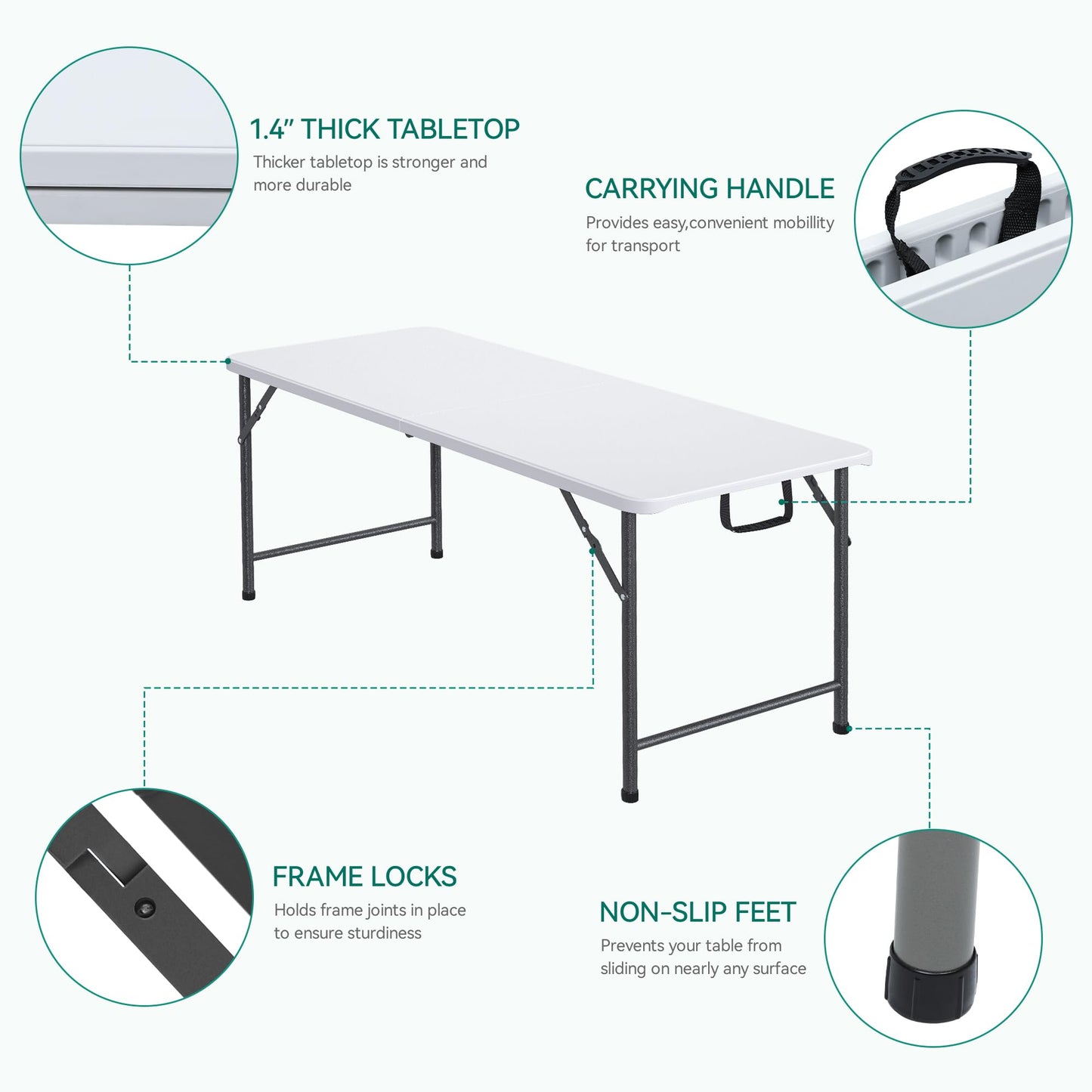 YITAHOME Table de pique-nique d'extérieur de 1,8 m avec plateau en bois, cadre en acier robuste et ouverture pour parapluie, table de pique-nique robuste idéale pour la cour, le patio, les rassemblements sur la pelouse, marron clair 