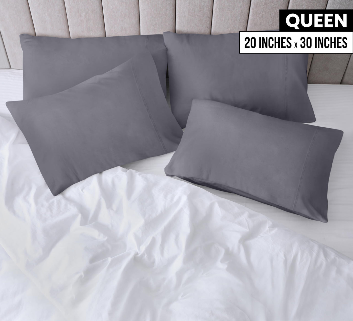 Taies d'oreiller Queen Utopia Bedding - Paquet de 4 - Fermeture à enveloppe - Tissu en microfibre brossé doux - Housses d'oreiller résistantes au rétrécissement et à la décoloration - Taille Queen 20 X 30 pouces (Queen, Gris) 