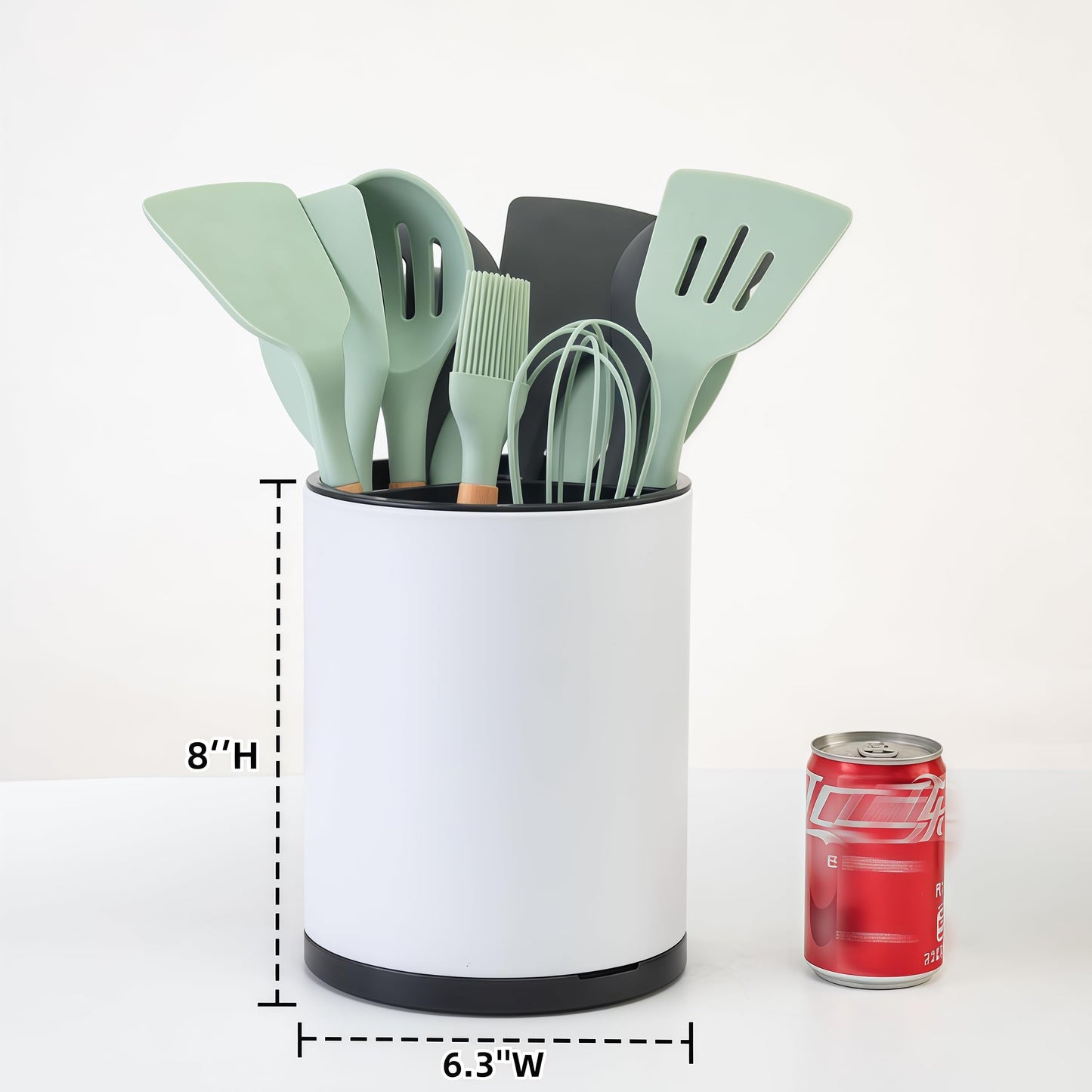 Kitchen Utensil Holder Extra Large 360°Rotating For Counter Organizer Stainless Steel Storage Cooking Silverware Caddy 3 Compartment Flatware Spoon Spatula Tool Cutlery Container (Grey)