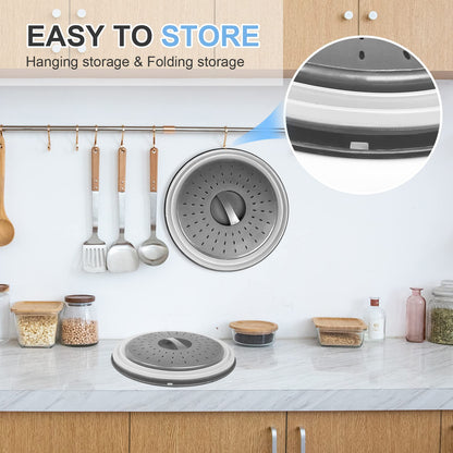 Microwave Food Cover & Silicone Mat – Splatter Guard, Collapsible Lid, Bowl Holder & Kitchen Colander (2-Pack, Charcoal)