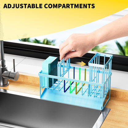Kitchen Sink Caddy Organzier with High Brush Holder, Sponge Holder for Sink, 304 Rustproof Stainless, Kitchen Countertop Soap Dispenser Organizer, Kitchen Decor and Accessories