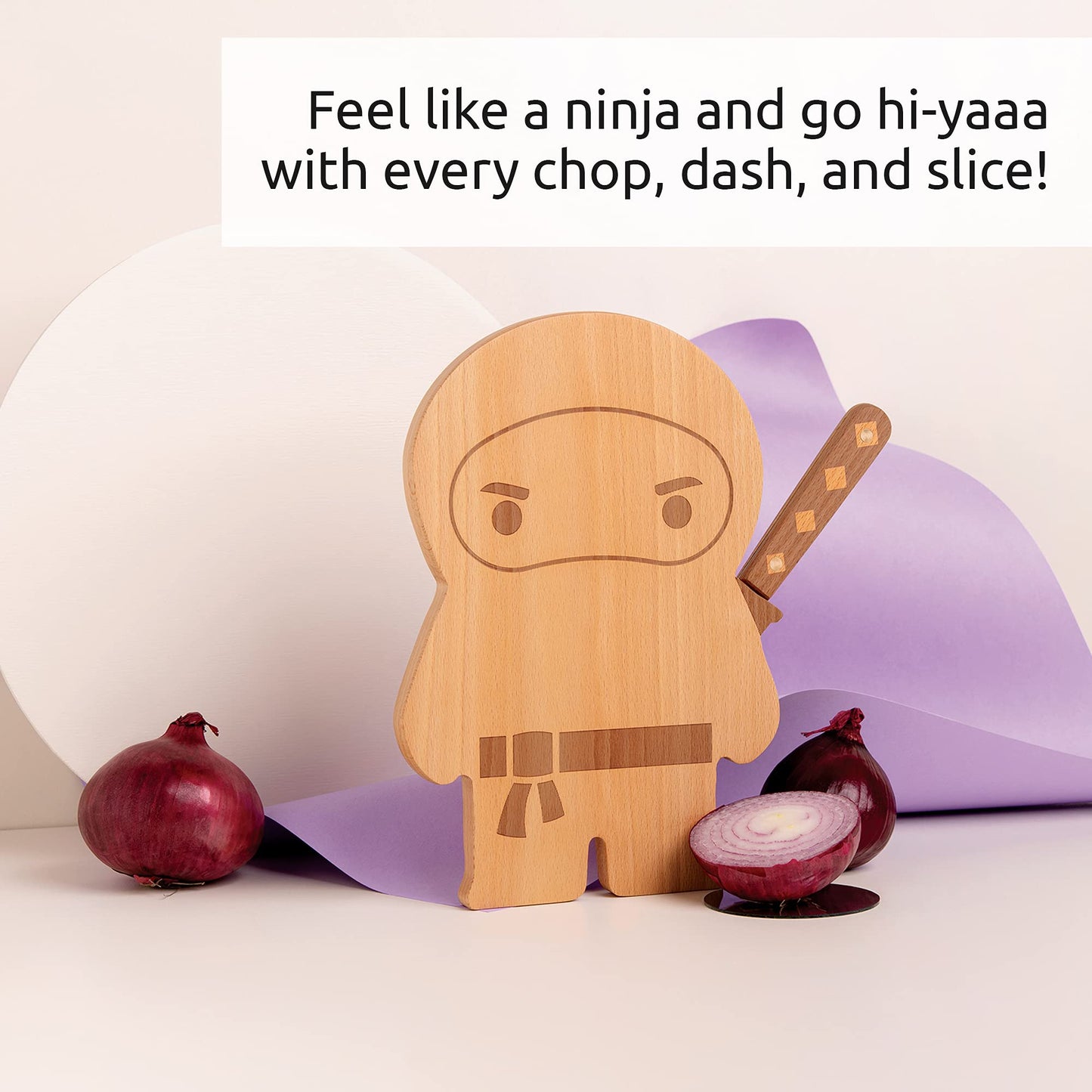 OTOTO Cutting Board Wooden & Plastic Cutting Boards for Kitchen, Fun & Spooky Kitchen Gadgets, Housewarming & Goth Gifts, Dishwasher Safe (Ninja, Wood)