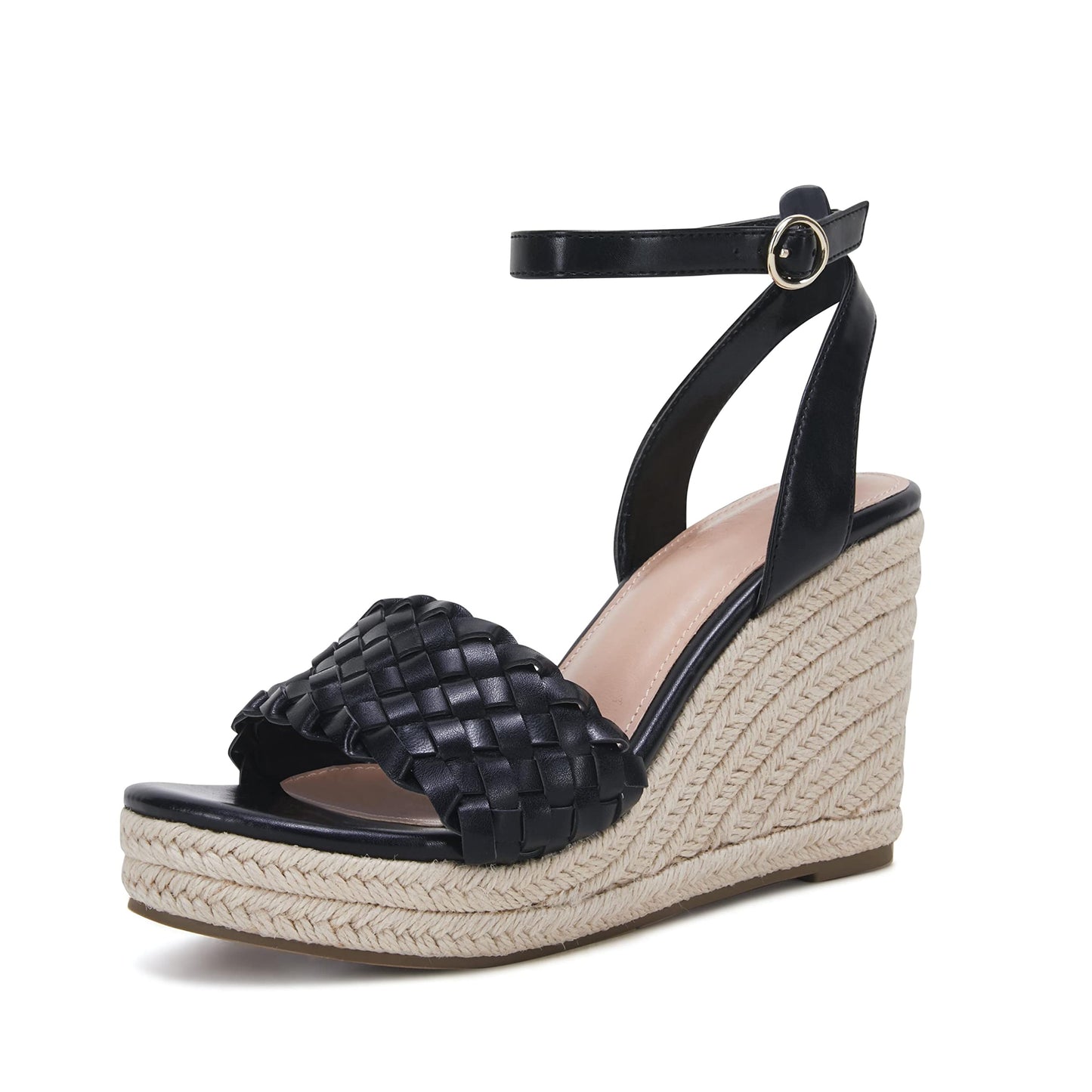 Coutgo Damen Plateau Keilsandalen Knöchelriemen Geflochtene Espadrille Schuhe