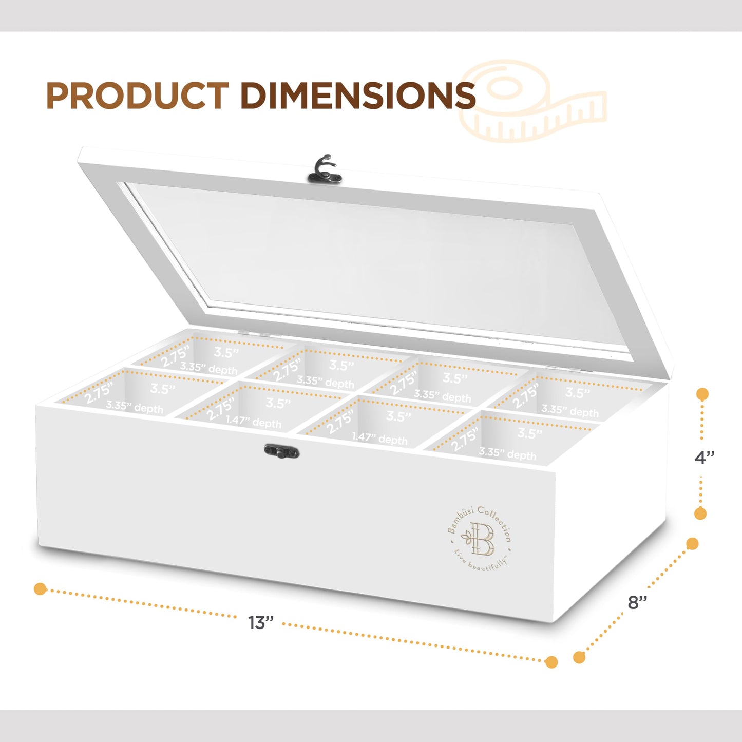 Bamboo Tea Bag Organizer Storage Box with Drawer & Acrylic Window - Magnetic Lid Keeps Contents Fresh - Ideal Mothers Day Gifts for Mom - Gift Caddy (Tea Not Included)