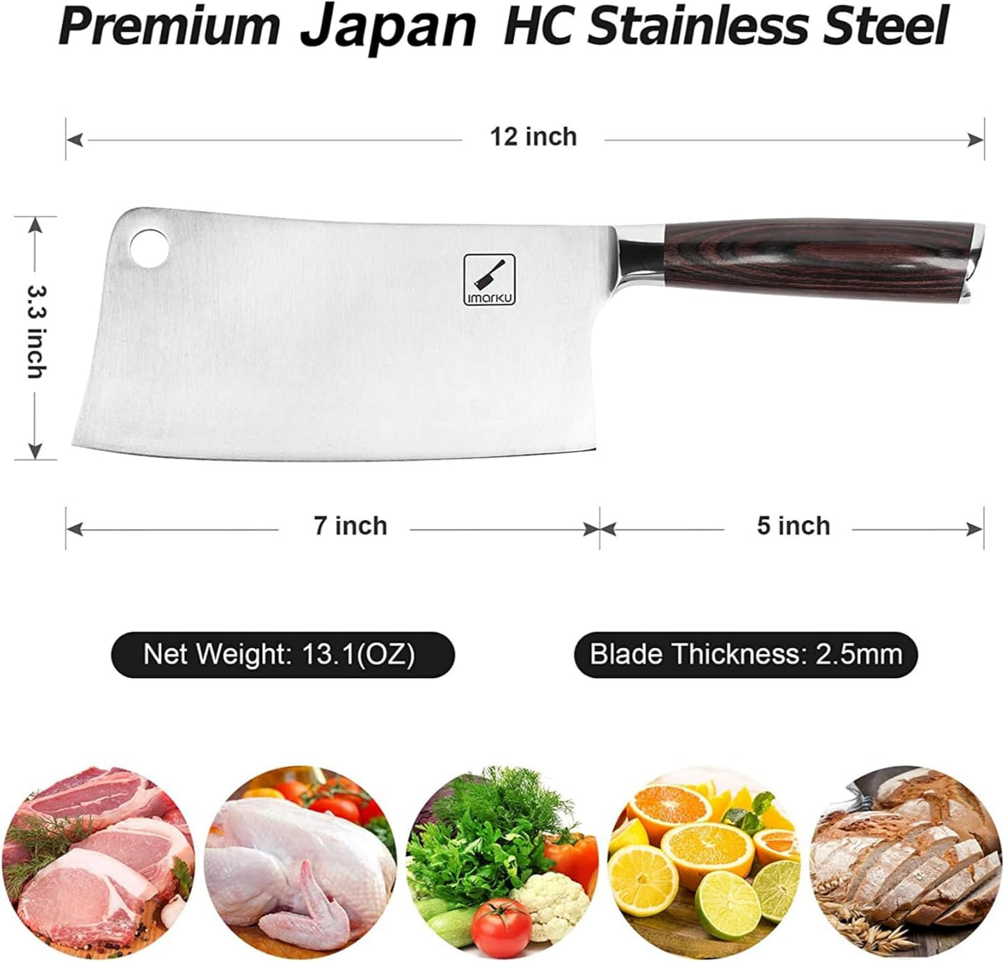 imarku Cleaver Knife 7 Inch Meat Cleaver - SUS440A Japan High Carbon Stainless Steel Butcher Knife with Ergonomic Handle, Ultra Sharp Knife, Kitchen Gadgets for Home/Restaurant, Birthday Gifts