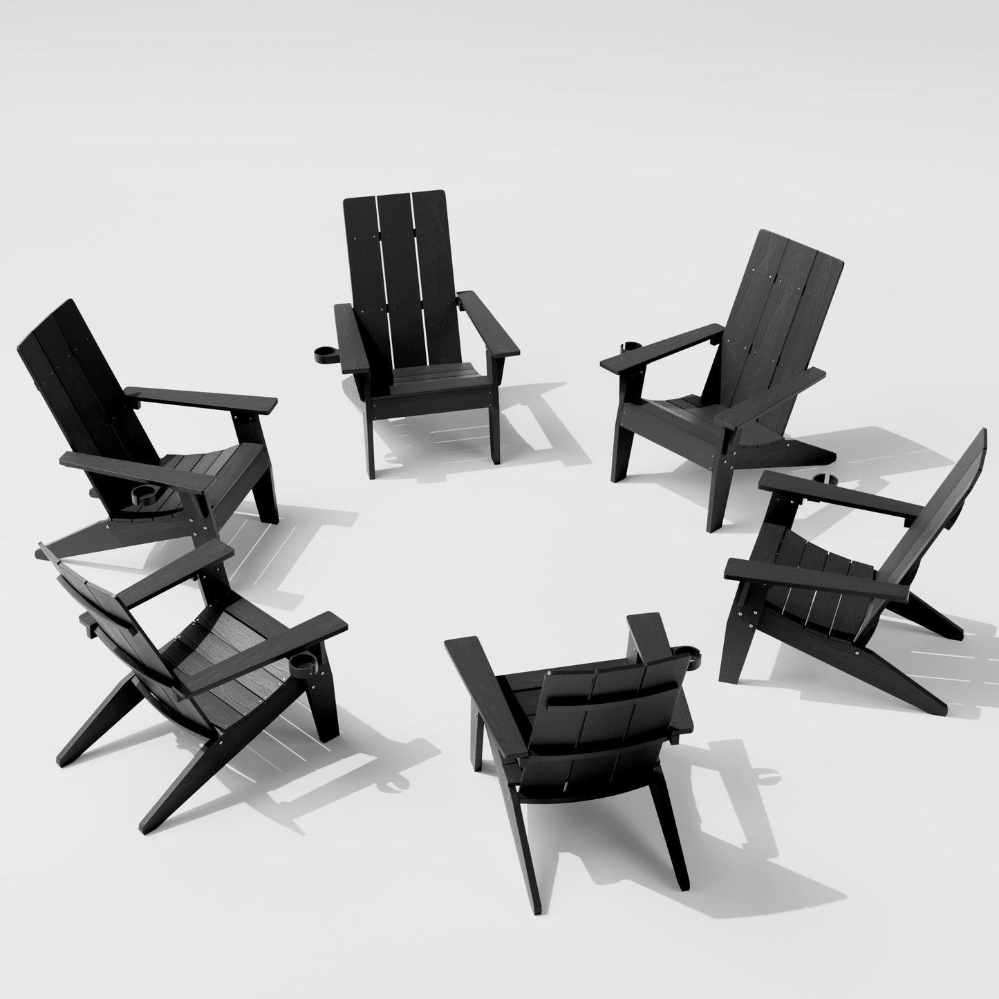 Lot de 4 chaises Adirondack modernes MXIMU résistantes aux intempéries avec porte-gobelet Chaises de foyer en plastique surdimensionnées Chaises d'extérieur en plastique pour sièges de zone de foyer (noir) 