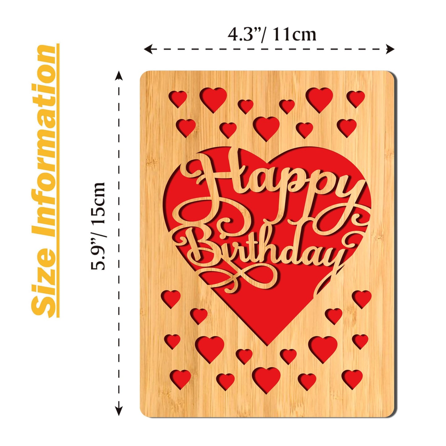 Cartes de vœux en bois de bambou faites à la main avec des cœurs Amour pour femme mari petite amie elle lui amis anniversaire mariage utilisation durable 