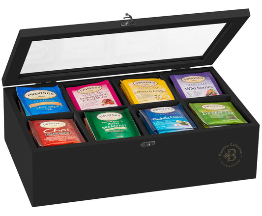 Bamboo Tea Bag Organizer Storage Box with Drawer & Acrylic Window - Magnetic Lid Keeps Contents Fresh - Ideal Mothers Day Gifts for Mom - Gift Caddy (Tea Not Included)