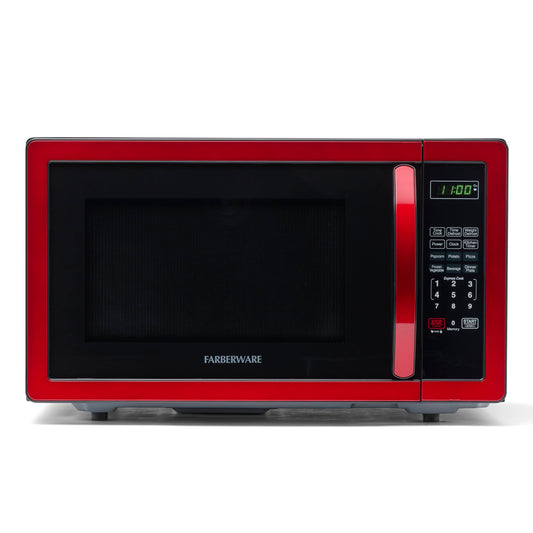 Farberware Countertop Microwave 1000 Watts, 1.1 cu ft - Microwave Oven With LED Lighting and Child Lock - Perfect for Apartments and Dorms - Easy Clean Metallic Red