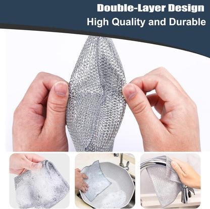 Navona 18-Piece Steel Wire Dishcloth Set – Double-Layer, Non-Scratch Cleaning Rags