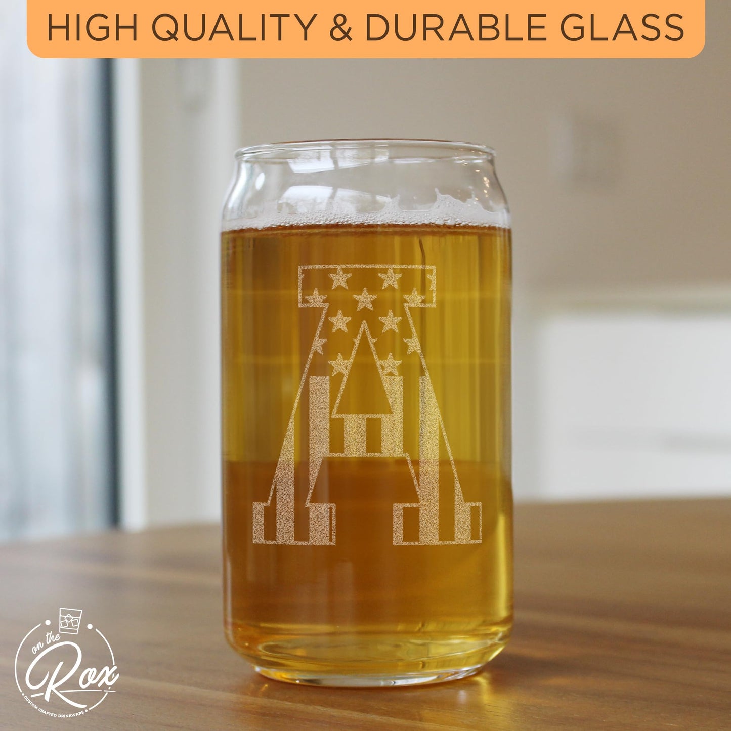 Monogram Beer Glasses for Men (A-Z) 16 oz - Engraved Beer Gifts for Men Brother Son Dad Neighbor - Unique Christmas Gifts for Him - Personalized Drinking Gift Beer Glass Mugs (J)