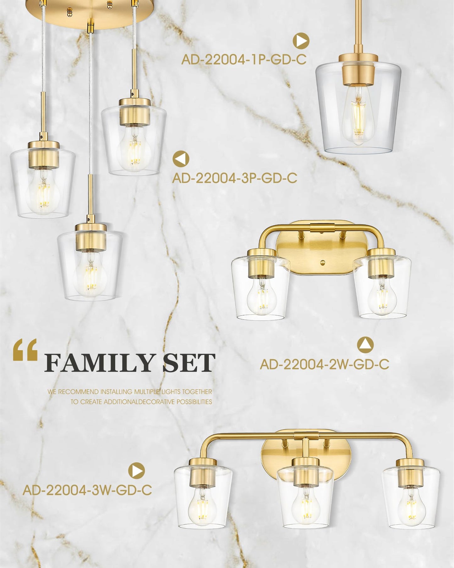 3-Light Pendant Light Fixtures, Brushed Gold Dining Room Light Fixture Over Table, Adjustable Kitchen Island Lighting with Milk White Glass, Farmhouse Hanging Light Fixture, AD-22004-3P-GD