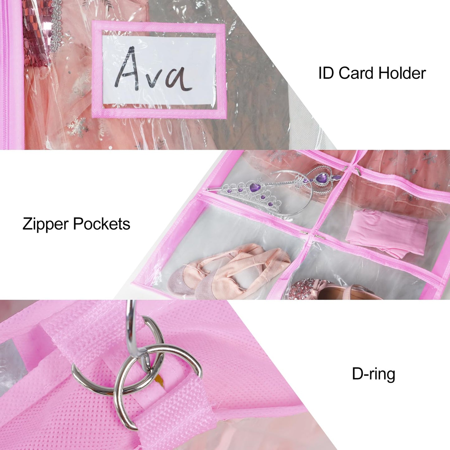 Univivi Clear PVC Dance Costume Bags (3 Pack) Garment Bag 40 Inch for Dance Competitions, with 4 Medium Clear Zipper Pockets and 1 Large Back Zippered Pocket [Upgraded Version]