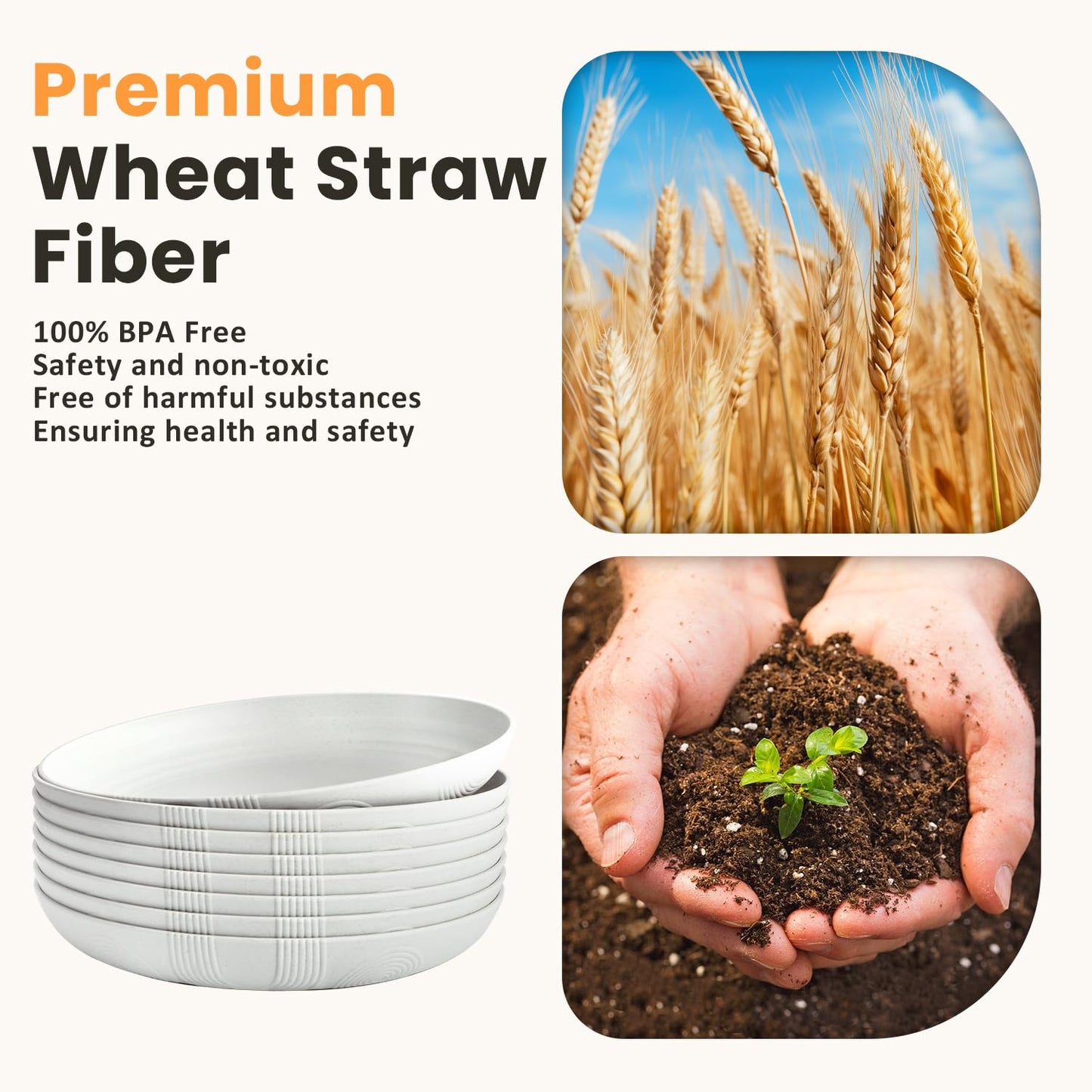 Homienly Wheat Straw Dinner Plates – Unbreakable set of 8