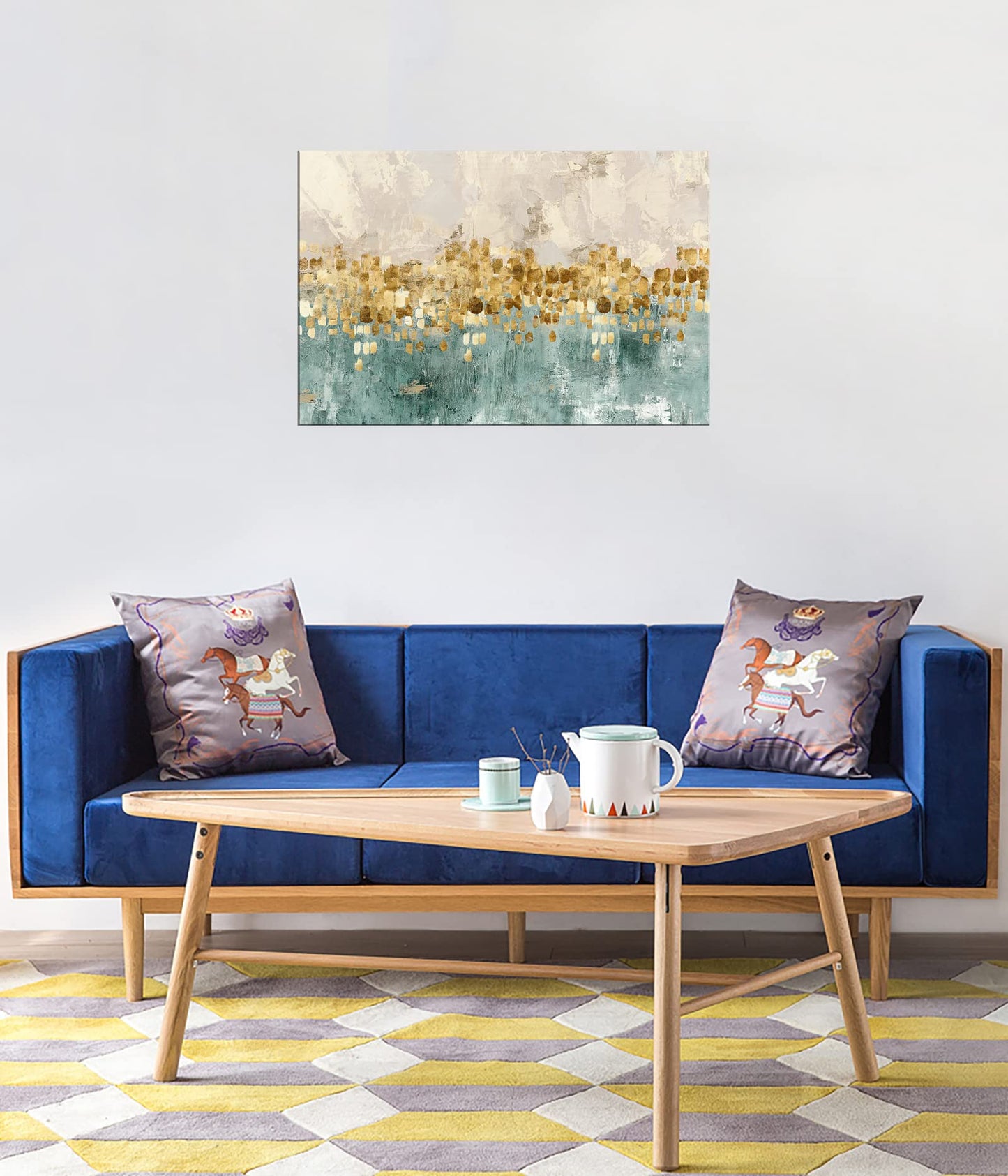 DZL Art A74675 Gold Abstract Painting Modern Decor Wall Art Gold Canvas Gray Painting Contemporary Decor Gray Abstract Canvas Living Room Art Painting