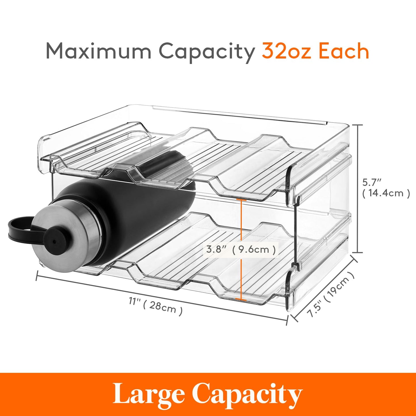 Stapelbarer Wasserflaschen-Organizer von Lifewit für den Schrank, Organisation und Aufbewahrung in der Küchenvorratskammer, Weinregale aus Kunststoff für den Kühlschrank, Becherhalter für Reisebecher, 2er-Pack, für 6 Flaschen 